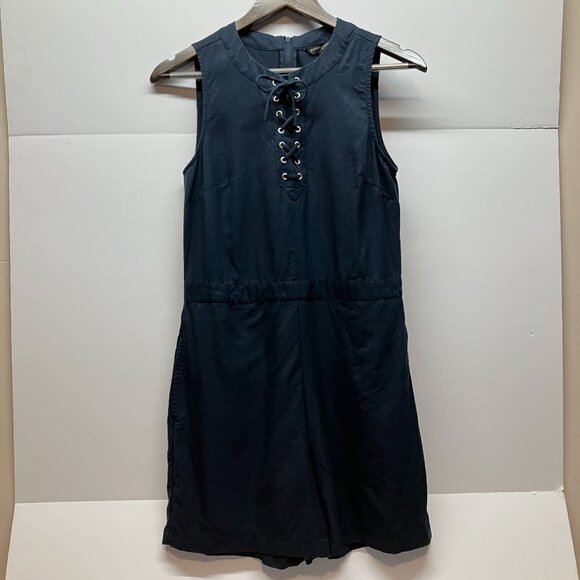 Banana Republic Womens Navy Blue Sleeveless Lace Up Romper with Pockets Size 4 - Picture 1 of 7